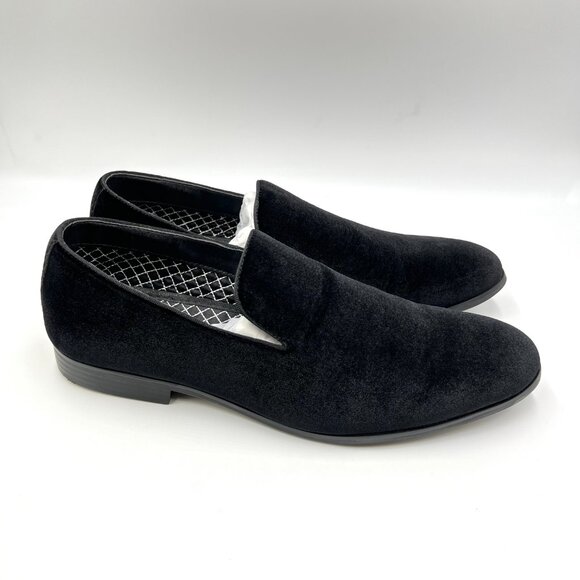 Steve Madden Mens 9.5 Davior Black Velvet Velour Slip On Loafers Dress Shoes